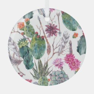 Boho-Stil, Vintage-Kaktus-Aquarell. Ornament Aus Glas