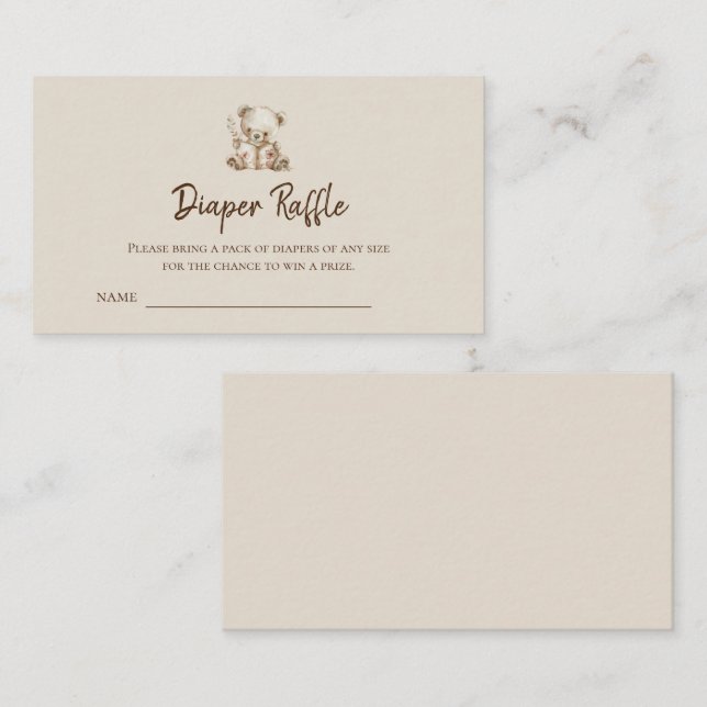 Boho Storybook Bear Diaper Raffles Tickets Begleitkarte (Vorne/Hinten)