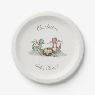 Boho Storybook Dragon Baby Shower Pappteller