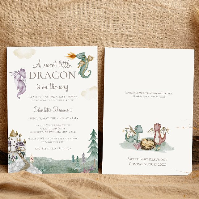 Boho Storybook Dragon Sweet Little Baby Shower Einladung (Von Creator hochgeladen)