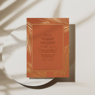 Boho-Strand-Küsten- & RSVP-QR-Code-Hochzeit Gold Folieneinladung