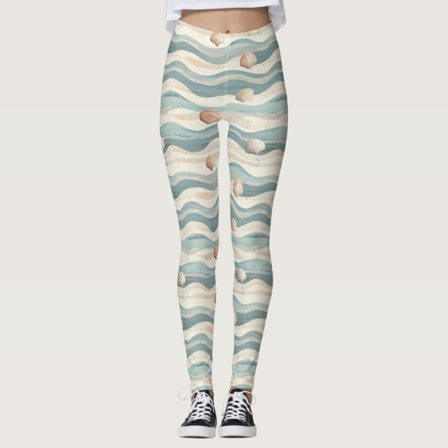 Boho-Strand-Muschelwellen Leggings (Vorderseite)