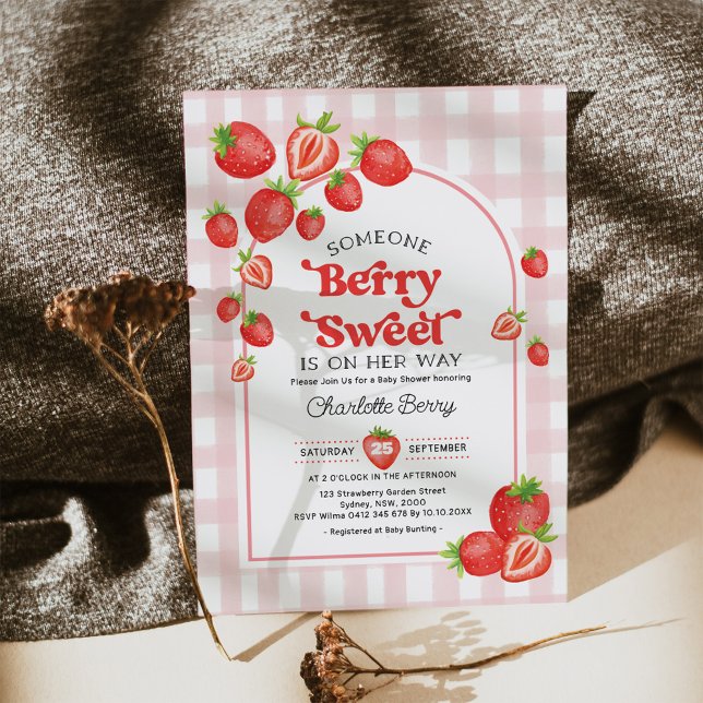 Boho Strawberry Baby Shower Berry Sweet Baby Girl Einladung (Von Creator hochgeladen)