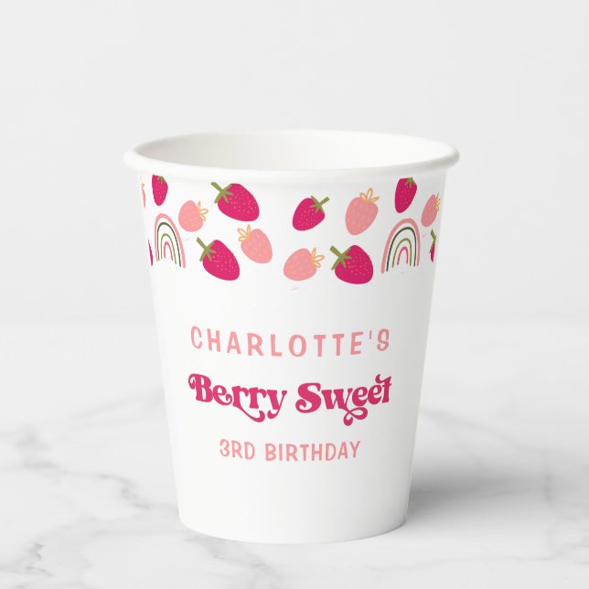 Boho Strawberry Berry Sweet Birthday Pappbecher (Vorderseite)