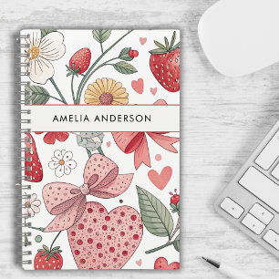 Boho Strawberry Coquette Floral Girly Pink Notizbuch