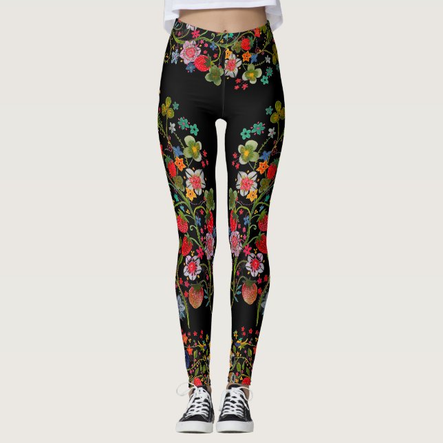Boho Strawberry Floral Leggings (Vorderseite)
