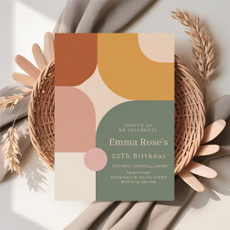 Boho-Streifen-Geburtstagsfeier – Mint & Orange Einladung