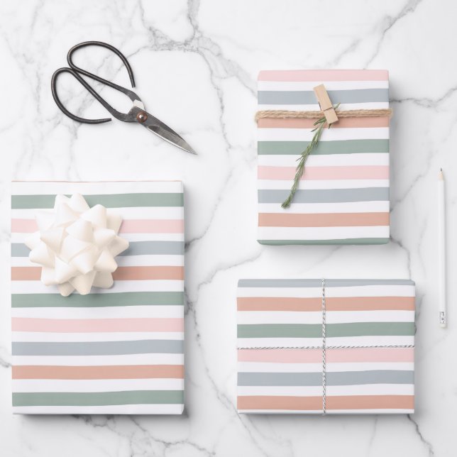 Boho Striped Birthday Baby Dusche Pink Blue Green Geschenkpapier Set (Vorderseite)