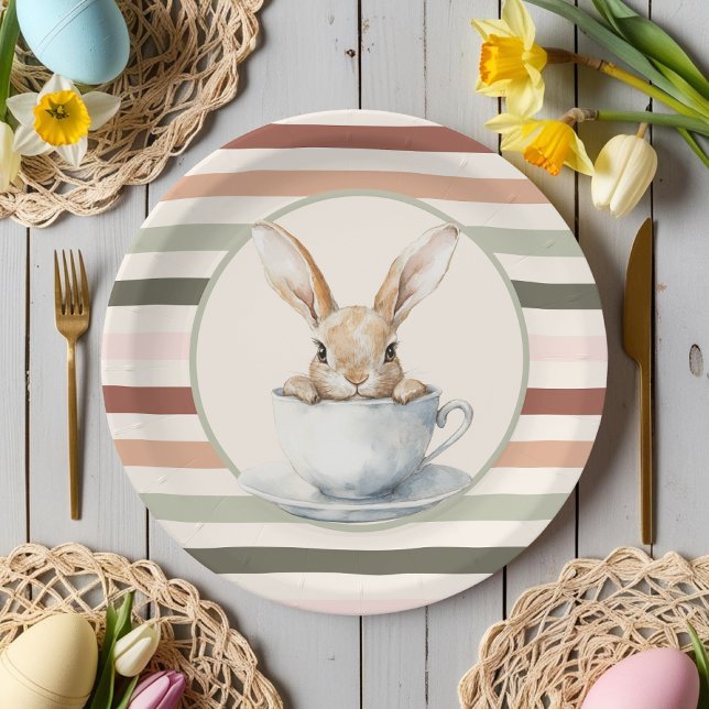 Boho Stripes & Bunny Easter Pappteller (Boho Stripes & Bunny Easter Paper Plates)