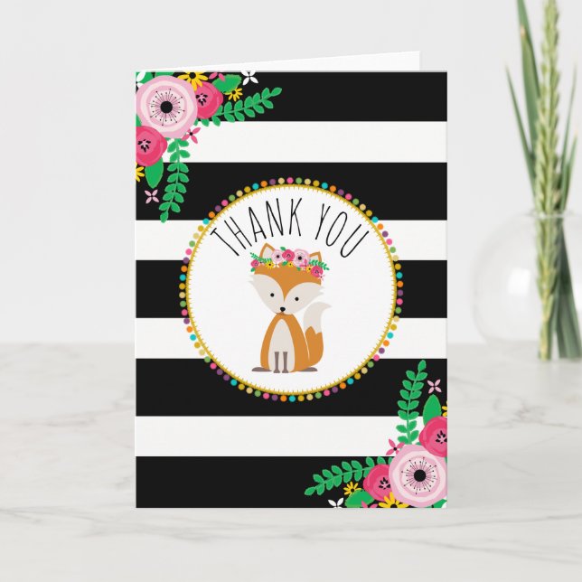 Boho Stripes Fox Babydusche Danke (Vorderseite)