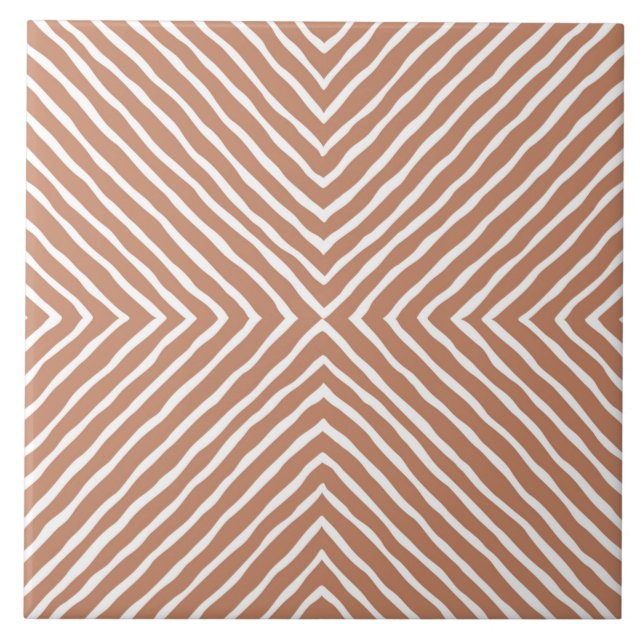 Boho Stripes Pattern (Terracotta und Weiß) Fliese (Vorderseite)