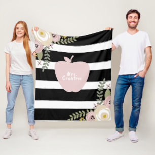 Boho Stripes staubigen rosa Apple-mit Blumenlehrer Fleecedecke