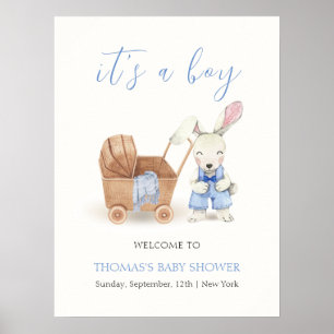 Boho Stroller Rabbit Boy Babydusche Willkommen Poster
