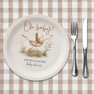 Boho Style Baby stroller neutral baby shower Pappteller