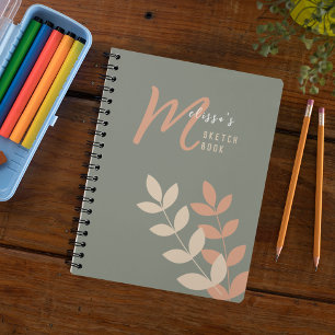 Boho Style Botanic Art Monogram Name Sketchbook Notizbuch