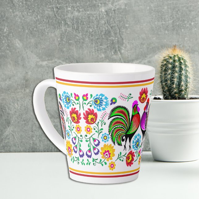 Boho Style Colorful Rooster Pattern Milchtasse (Von Creator hochgeladen)