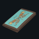 Boho Style Dragonfly Aquamarine Tri-fold Geldbeutel<br><div class="desc">Stilvolle personalisierte Brieftasche mit gemusterter Libellen-Kunst auf aquamarinem Hintergrund (Farbe kann angepasst werden)</div>