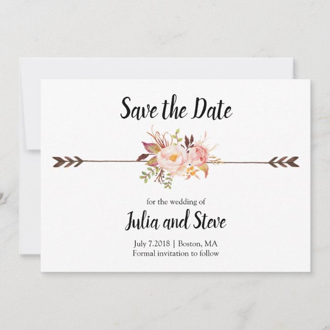 Boho Style Elegante Blume Wasserfarben Hochzeit Save The Date (Vorderseite)