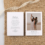 Boho Style & Elegantes Einfaches Foto Hochzeit Dankeskarte<br><div class="desc">Ein boho-Foto Dankeschön-Karte, um unsere Boho Style & Elegant 2 Fotos Hochzeitskollektion. Dieses Design enthält Ihr Verlobung-Foto oben auf der Seite. Ihre Namen und "Danke" erscheinen in schwarz Die Rückseite des Designs verfügt über eine maßgeschneiderte Danksagung an Freunde und Familie. Sehen Sie sich die auf dieser Seite verlinkte Sammlung für...</div>