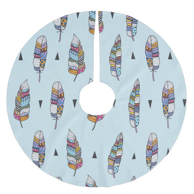 Boho Style Feather Hand Drawn Polyester Weihnachtsbaumdecke (Vorderseite)