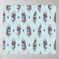 Boho Style Feather Hand Drawn