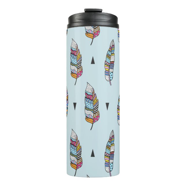 Boho Style Feather Hand Drawn Thermosbecher (Vorderseite)