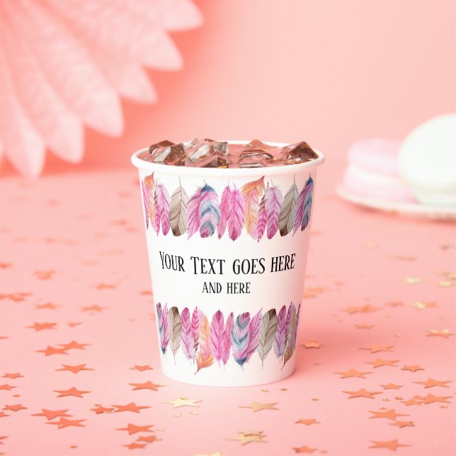 Boho Style Feder Cup mit Ihrem Text Pappbecher (Insitu)