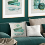 Boho Style Modernes Abstraktes Watercolor Green n  Kissen<br><div class="desc">Eines von zwei Bildern mit dem Titel "Samen und Ernte". In diesem Bio Erdbeergemälde wird das Motto der Wohngestaltung in sattem Grün vorgestellt. Mit abgerundeten und geometrischen Formen in lockeren, zeitgenössischen Aquarellen mit Goldakzenten bemalt und wurde von Audrey Jeanne Roberts, einem international anerkannten Künstler und Designer, geschaffen. Helles Pfefferminzgrün, blau...</div>