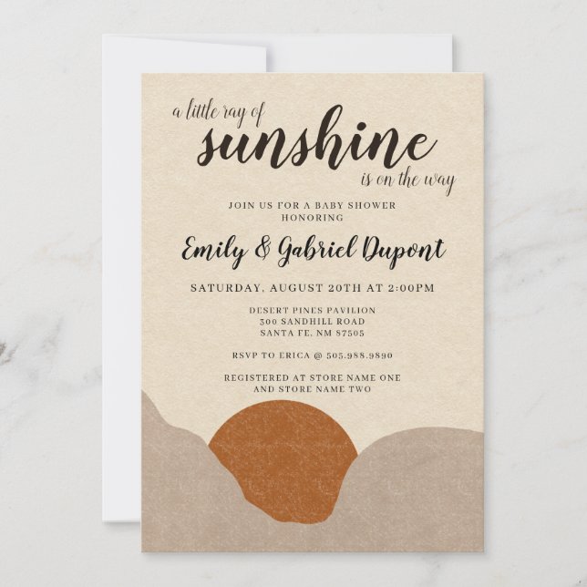 Boho Style Ray of Sunshine Baby Shower Einladung (Vorderseite)