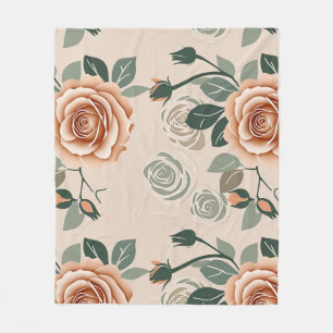 Boho Style Rosen in Pastellorange und Salbeigrün Fleecedecke