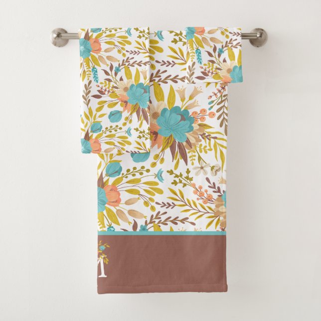 Boho Style Summer Wildblumen Muster Monogram Badhandtuch Set (Insitu)