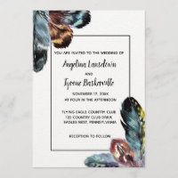 Boho Style Watercolor Feathers Custom Wedding