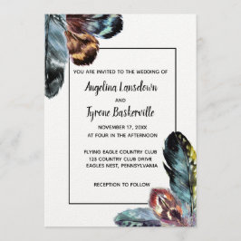 Boho Style Watercolor Feathers Custom Wedding Einladung