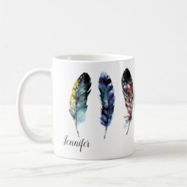 Boho Style Watercolor Feathers Personalisiert Kaffeetasse