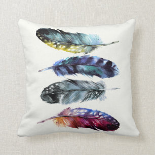 Boho Style Watercolor Vogelfedern Federn Kissen