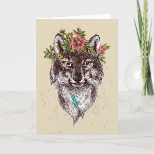 Boho Style Wolf Halo Portrait Karte