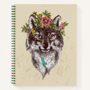 Boho Style Wolf Halo Portrait Notizbuch