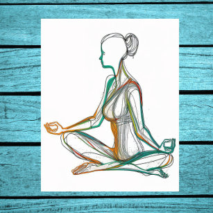 Boho Style Woman in Yoga Pose Single Line Art Post Poster