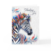 Boho Style Zebra Feathers Thinking of You Blank