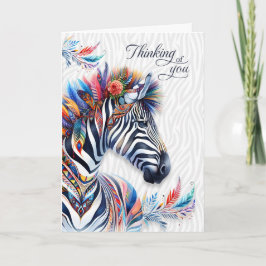 Boho Style Zebra Feathers Thinking of You Blank Karte