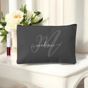 Boho Stylish Gray Monogram und Name Zubehörtasche
