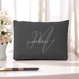 Boho Stylish Gray Monogram und Name Zubehörtasche