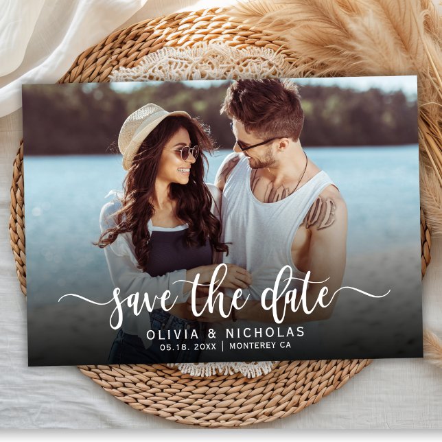 Boho Stylish handgeschriebenes Script One Foto Wed Save The Date (Von Creator hochgeladen)
