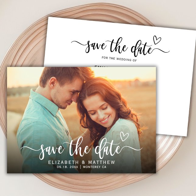 Boho Stylish Heart Script One Foto Wedding Save The Date (Von Creator hochgeladen)