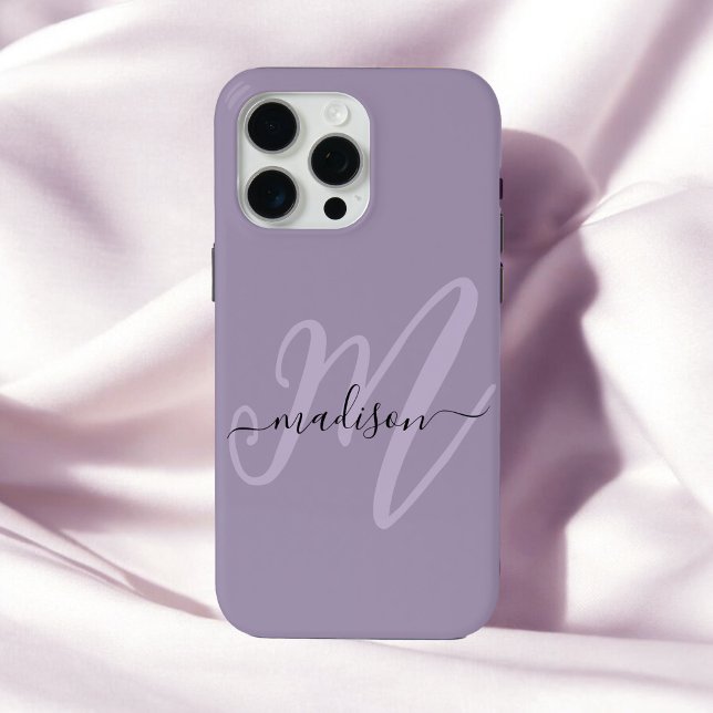 Boho Stylish Lavender Script Monogram und Name Case-Mate iPhone Hülle (Von Creator hochgeladen)