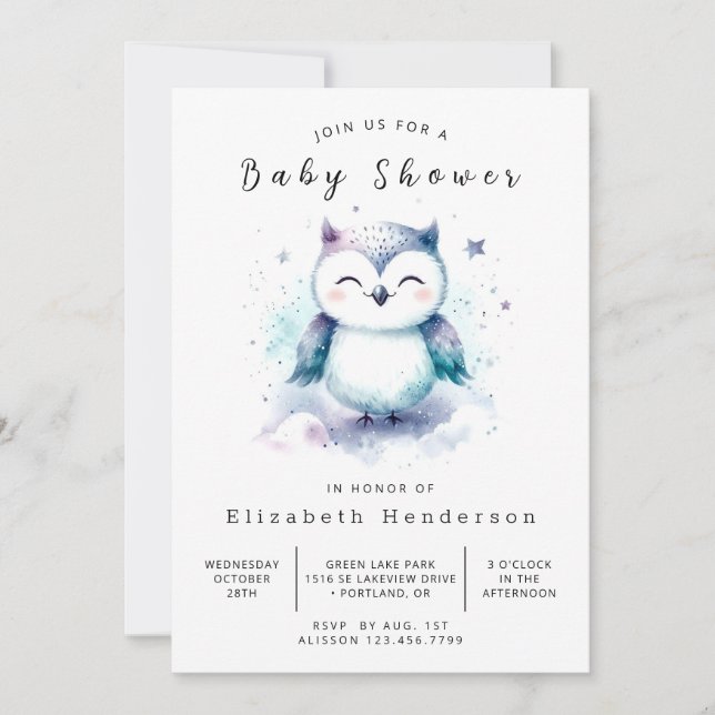 Boho Stylish Owl Baby Shower Einladung (Vorderseite)