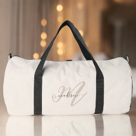 Boho Stylish Script Beige Monogram und Name Duffle Bag
