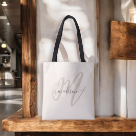 Boho Stylish Script Monogram und Name in Beige