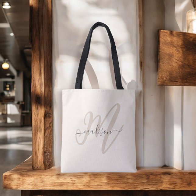 Boho Stylish Script Monogram und Name in Beige (Von Creator hochgeladen)