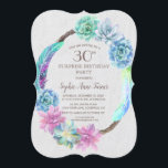 Boho Succulent Cactus Wreath 30. Geburtstag Party Einladung<br><div class="desc">Modernes,  rustikales Kartendesign mit einem farbenfrohen Kakteen-Kakteen-Kakteen mit bunten Federn und handgeschriebenen Schriftart auf weißem texturiertem Hintergrund. Verwenden Sie das Tool Anpassen,  um Ihre Informationen hinzuzufügen. Für passende Artikel besuchen Sie bitte meine Sukkulent Cactus Wreath Wedding Collection.</div>